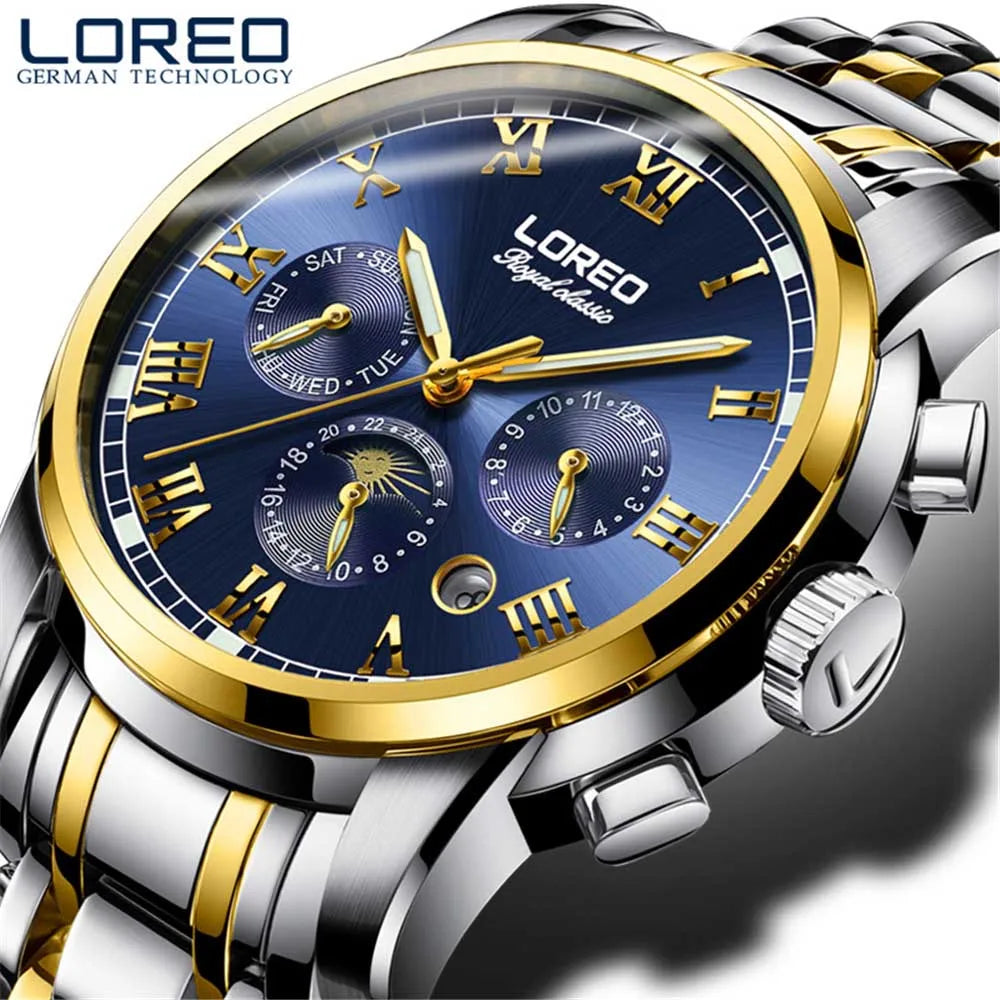 Luxury Brand Rome Time Automatic Men Watch 5ATM Waterproof Luminous Date Moon Phase Mechanical Watch Men Seagull Movement
