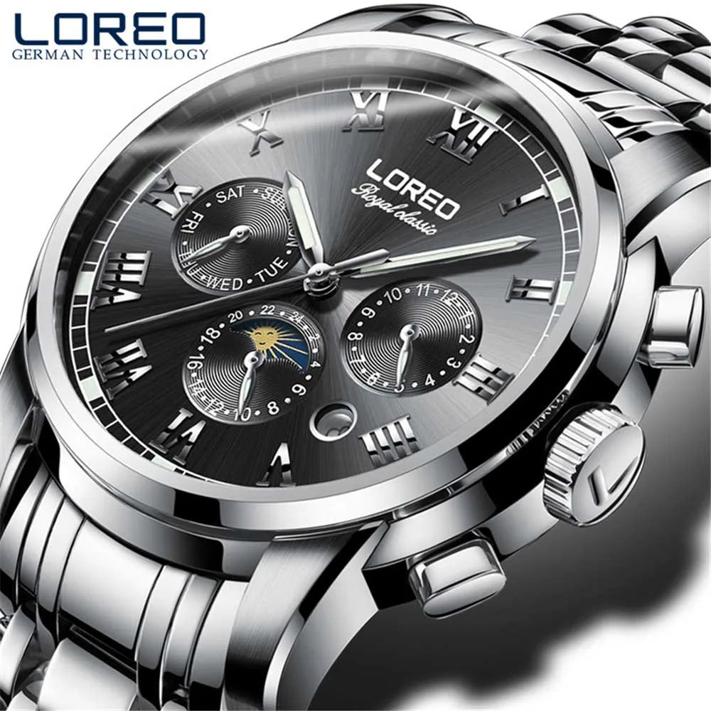 Luxury Brand Rome Time Automatic Men Watch 5ATM Waterproof Luminous Date Moon Phase Mechanical Watch Men Seagull Movement