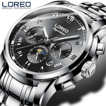Luxury Brand Rome Time Automatic Men Watch 5ATM Waterproof Luminous Date Moon Phase Mechanical Watch Men Seagull Movement