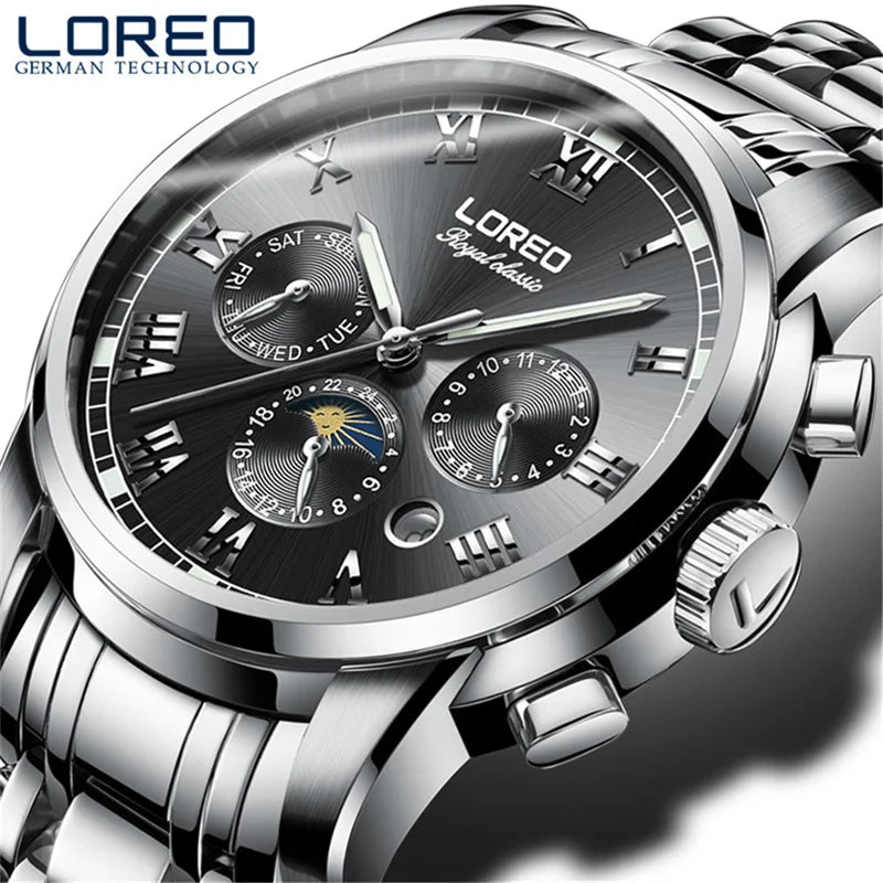 Luxury Brand Rome Time Automatic Men Watch 5ATM Waterproof Luminous Date Moon Phase Mechanical Watch Men Seagull Movement