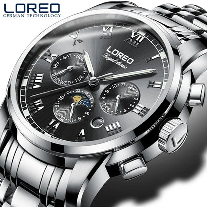 Luxury Brand Rome Time Automatic Men Watch 5ATM Waterproof Luminous Date Moon Phase Mechanical Watch Men Seagull Movement