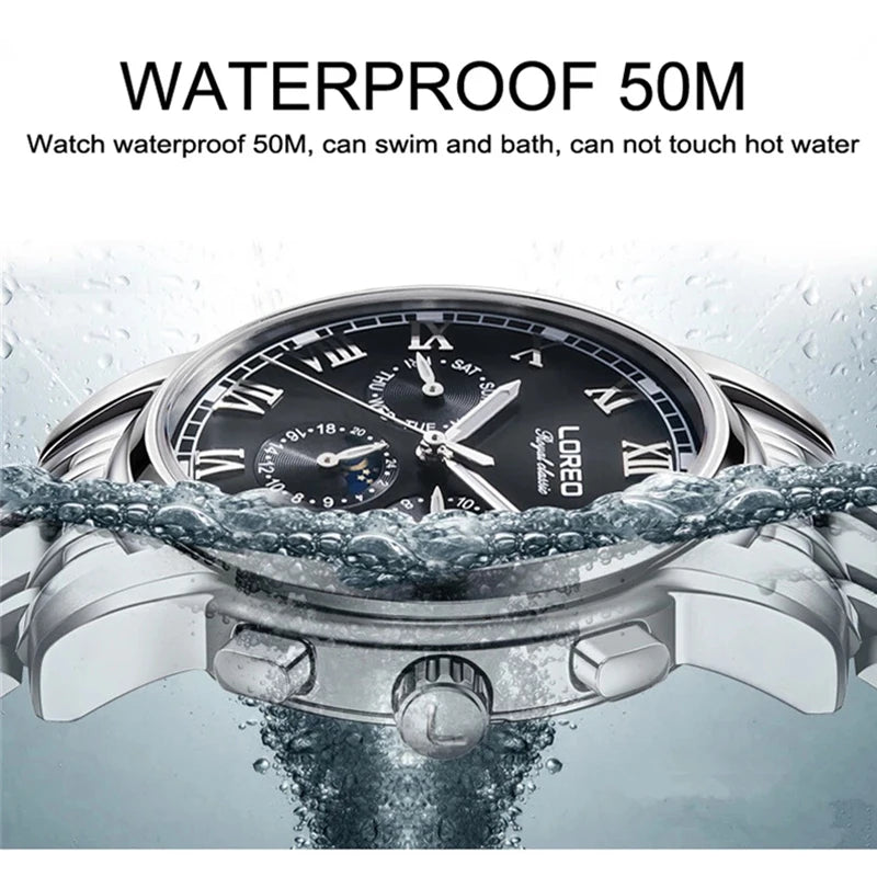 Luxury Brand Rome Time Automatic Men Watch 5ATM Waterproof Luminous Date Moon Phase Mechanical Watch Men Seagull Movement