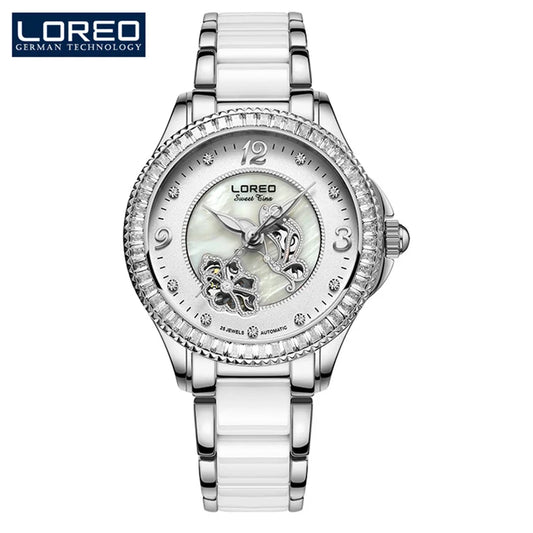 Diamond Bezel Shell Dial Women Watches Automatic Mechanical Premium Leather Strap Wrist Watches Ladies 5ATM Waterproof
