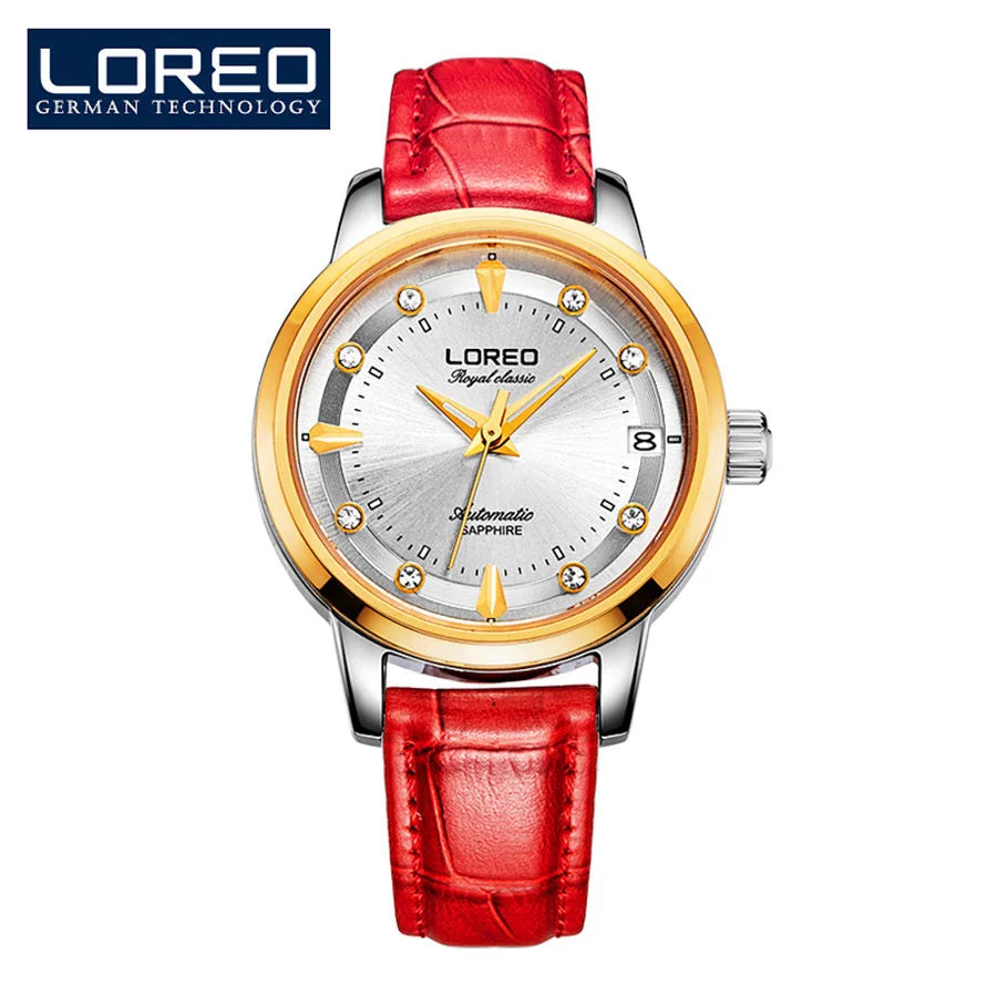 Sapphire Women Fashion Automatic Mechanical Watch Lady Leather Watchband High Quality Casual Waterproof Wristwatch Gift