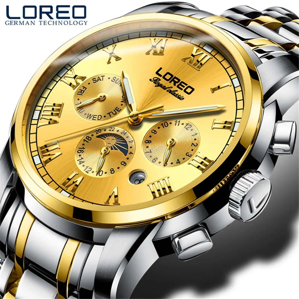 Luxury Brand Rome Time Automatic Men Watch 5ATM Waterproof Luminous Date Moon Phase Mechanical Watch Men Seagull Movement