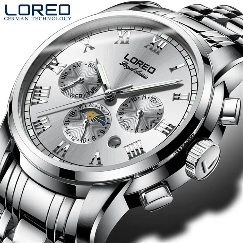 Luxury Brand Rome Time Automatic Men Watch 5ATM Waterproof Luminous Date Moon Phase Mechanical Watch Men Seagull Movement
