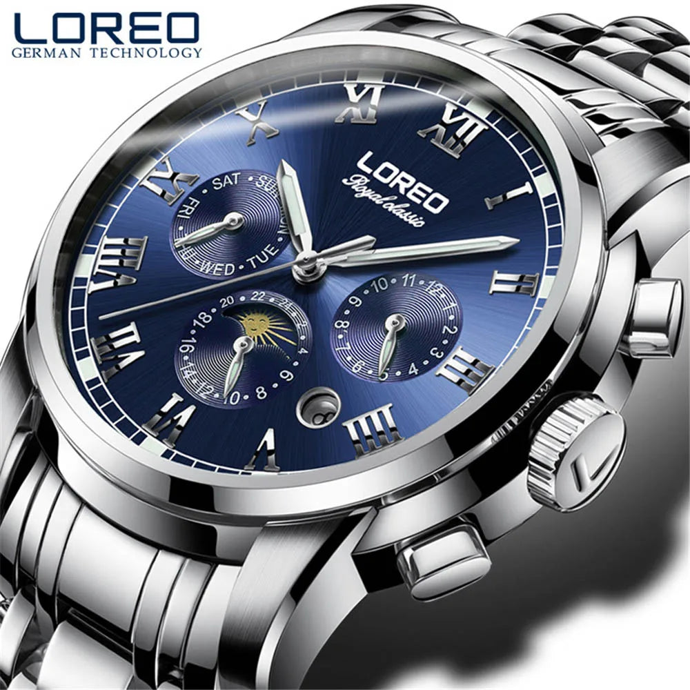 Luxury Brand Rome Time Automatic Men Watch 5ATM Waterproof Luminous Date Moon Phase Mechanical Watch Men Seagull Movement