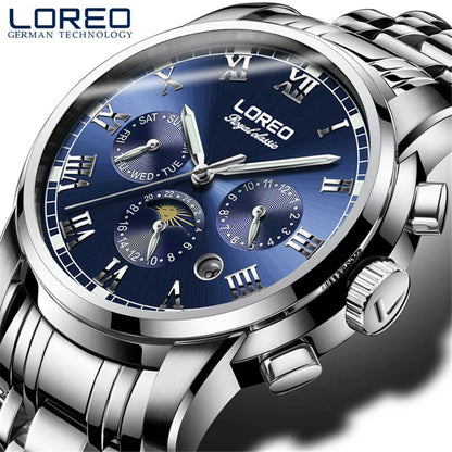Luxury Brand Rome Time Automatic Men Watch 5ATM Waterproof Luminous Date Moon Phase Mechanical Watch Men Seagull Movement
