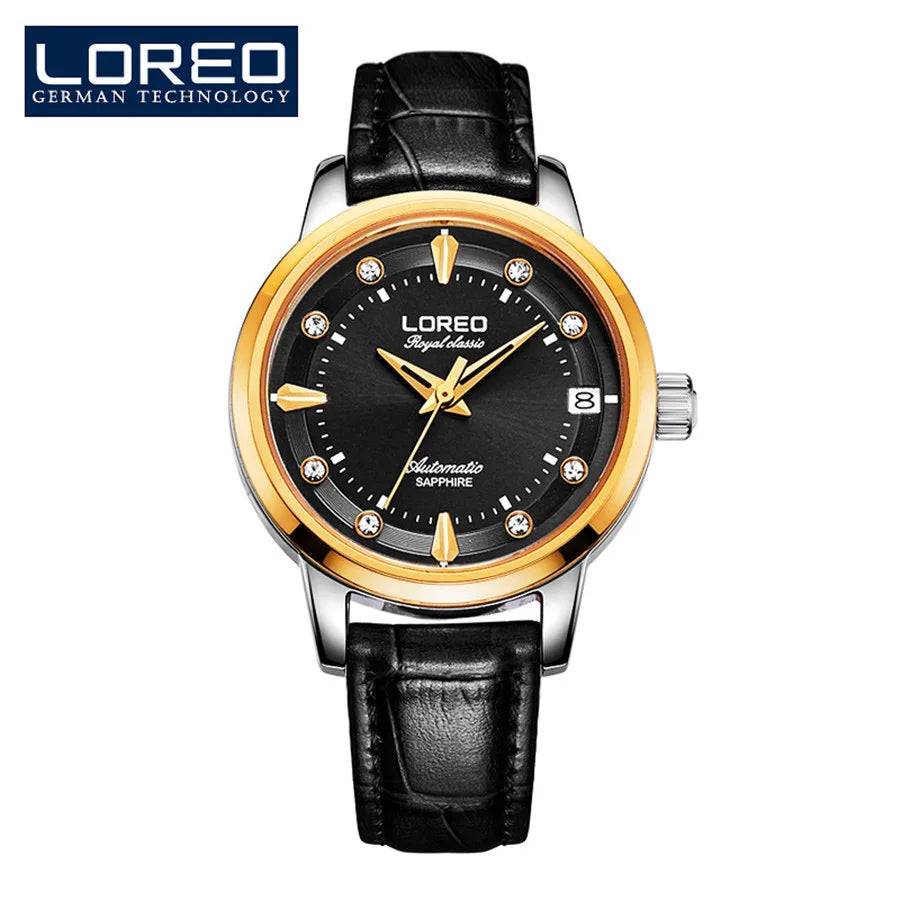 Sapphire Women Fashion Automatic Mechanical Watch Lady Leather Watchband High Quality Casual Waterproof Wristwatch Gift