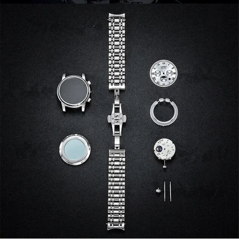Luxury Brand Rome Time Automatic Men Watch 5ATM Waterproof Luminous Date Moon Phase Mechanical Watch Men Seagull Movement