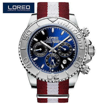 Fashion Multi Function Automatic Mechanical Wristwatch Luxury Brand LOREO Diver Watch 20Bar Screw Crown Leather Strap Clock 2024