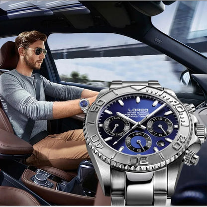 Fashion Multi Function Automatic Mechanical Wristwatch Luxury Brand LOREO Diver Watch 20Bar Screw Crown Leather Strap Clock 2024