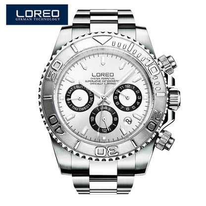 Fashion Multi Function Automatic Mechanical Wristwatch Luxury Brand LOREO Diver Watch 20Bar Screw Crown Leather Strap Clock 2024