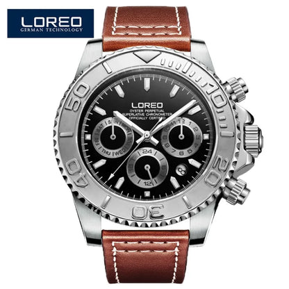 Fashion Multi Function Automatic Mechanical Wristwatch Luxury Brand LOREO Diver Watch 20Bar Screw Crown Leather Strap Clock 2024