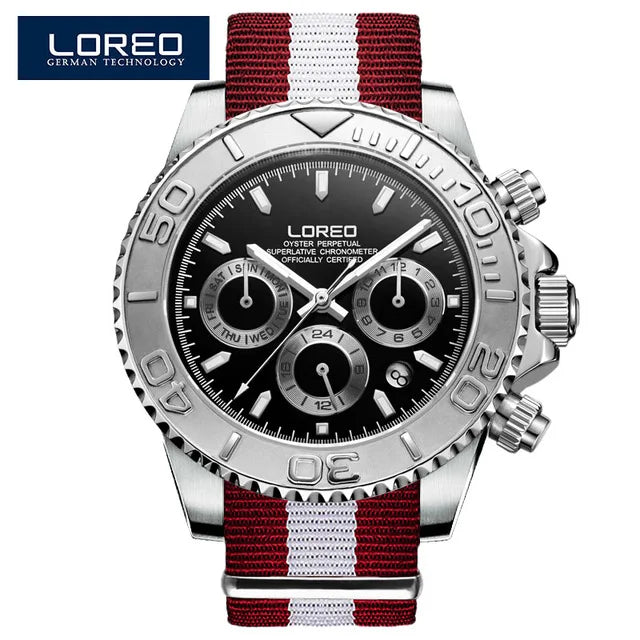 Fashion Multi Function Automatic Mechanical Wristwatch Luxury Brand LOREO Diver Watch 20Bar Screw Crown Leather Strap Clock 2024