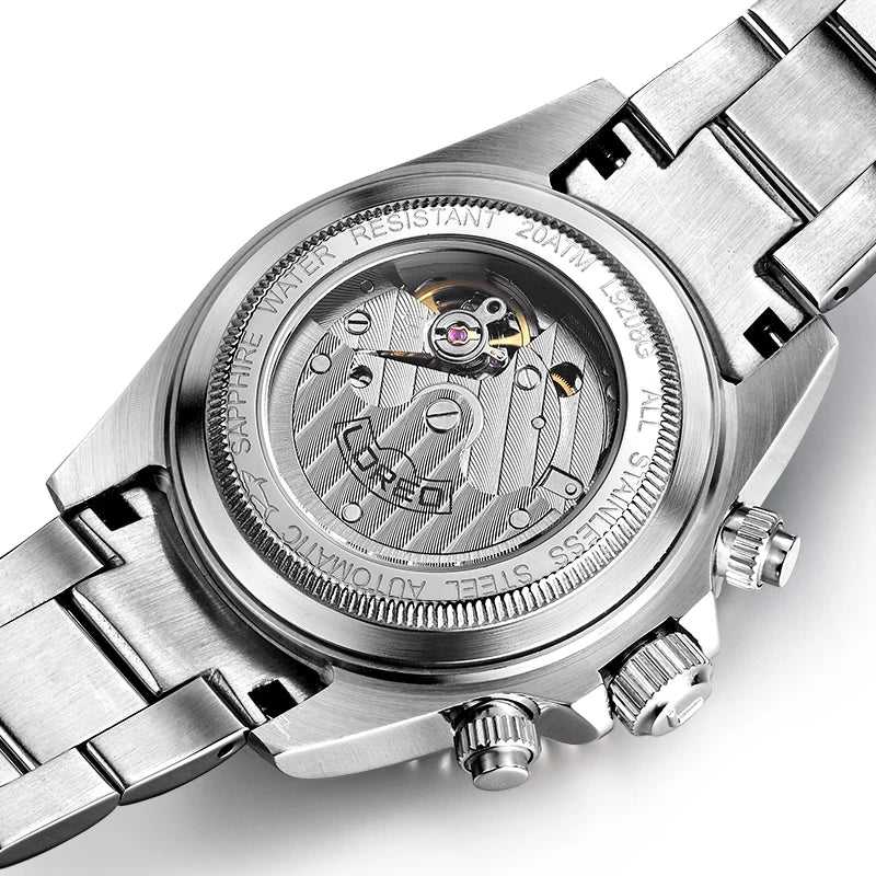 Fashion Multi Function Automatic Mechanical Wristwatch Luxury Brand LOREO Diver Watch 20Bar Screw Crown Leather Strap Clock 2024
