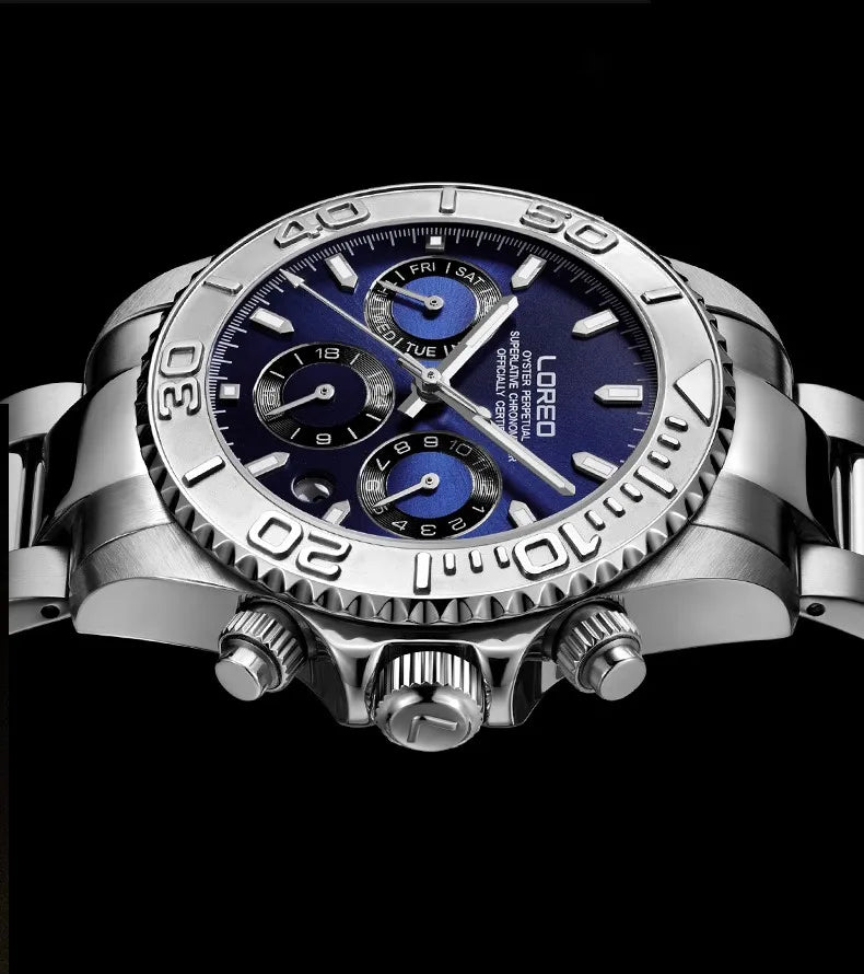 Fashion Multi Function Automatic Mechanical Wristwatch Luxury Brand LOREO Diver Watch 20Bar Screw Crown Leather Strap Clock 2024