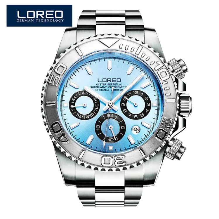 Fashion Multi Function Automatic Mechanical Wristwatch Luxury Brand LOREO Diver Watch 20Bar Screw Crown Leather Strap Clock 2024