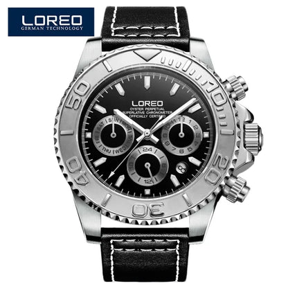 Fashion Multi Function Automatic Mechanical Wristwatch Luxury Brand LOREO Diver Watch 20Bar Screw Crown Leather Strap Clock 2024