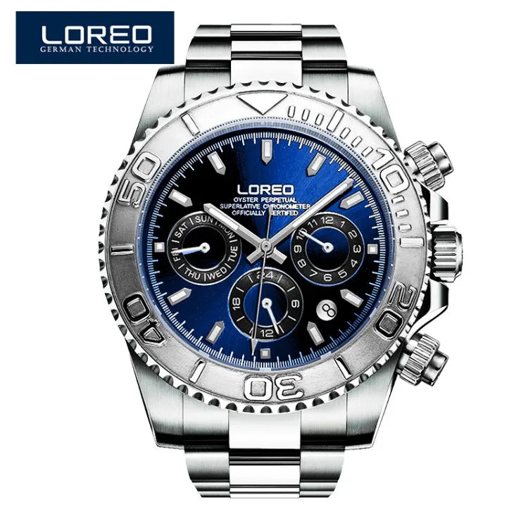 Fashion Multi Function Automatic Mechanical Wristwatch Luxury Brand LOREO Diver Watch 20Bar Screw Crown Leather Strap Clock 2024