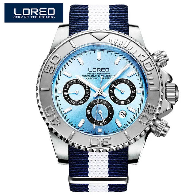 Fashion Multi Function Automatic Mechanical Wristwatch Luxury Brand LOREO Diver Watch 20Bar Screw Crown Leather Strap Clock 2024