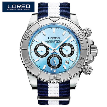 Fashion Multi Function Automatic Mechanical Wristwatch Luxury Brand LOREO Diver Watch 20Bar Screw Crown Leather Strap Clock 2024