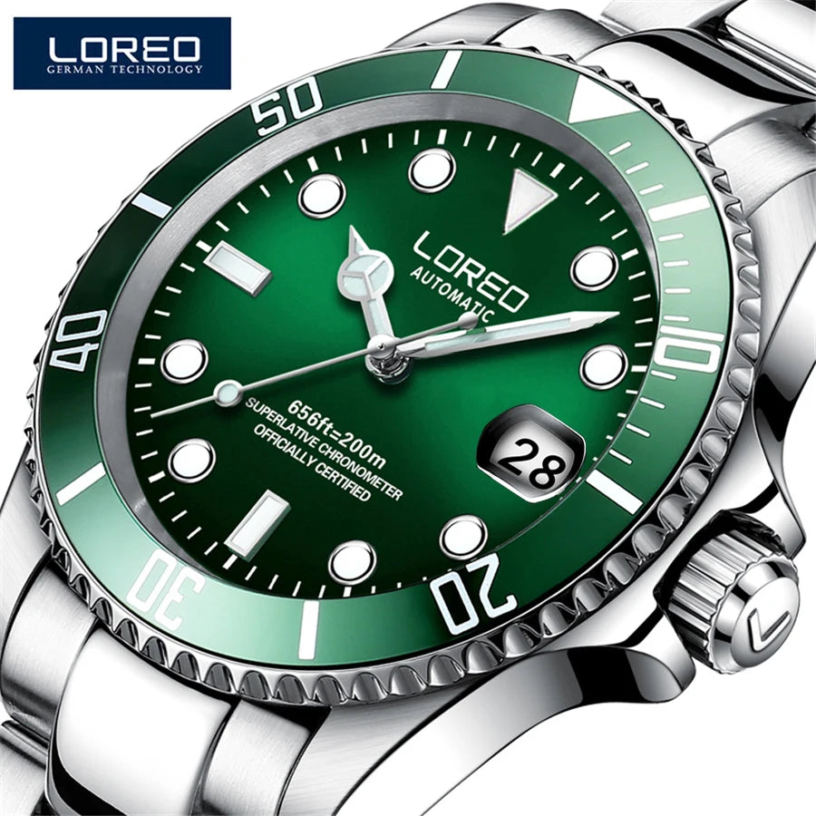 New Sapphire Glass Automatic Mechanical Watch Luxury Steel 200M Waterproof Business Watch Men Watches Reloj Hombre