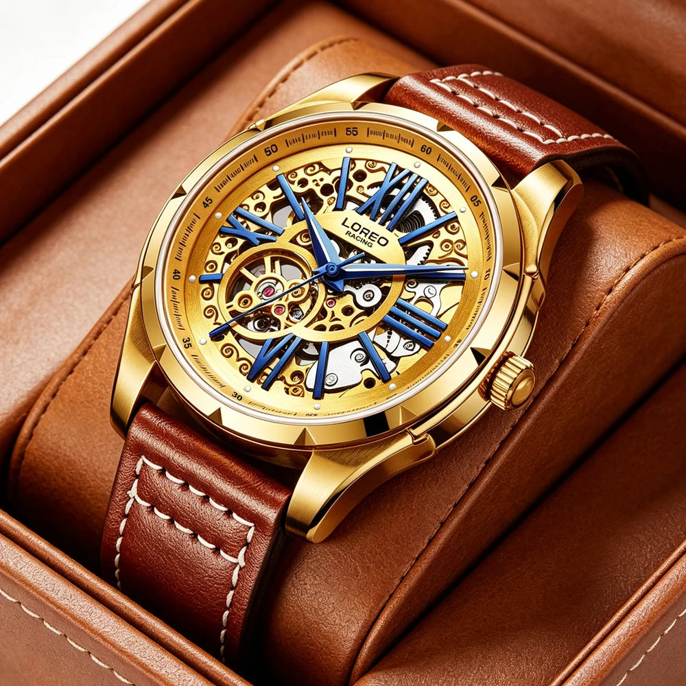 Original Watch Men'S Sports Hollow Luminous Automatic Mechanical Watch Birthday Gift for Men High Quality Leather Strap