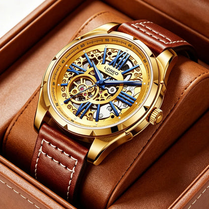 Original Watch Men'S Sports Hollow Luminous Automatic Mechanical Watch Birthday Gift for Men High Quality Leather Strap