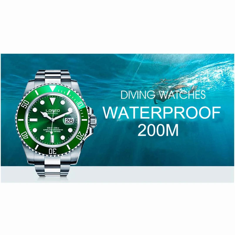 New Sapphire Glass Automatic Mechanical Watch Luxury Steel 200M Waterproof Business Watch Men Watches Reloj Hombre