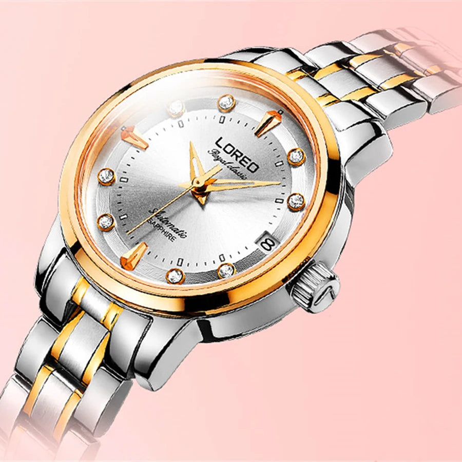 Sapphire Women Fashion Automatic Mechanical Watch Lady Leather Watchband High Quality Casual Waterproof Wristwatch Gift