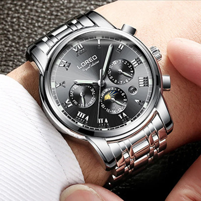Luxury Brand Rome Time Automatic Men Watch 5ATM Waterproof Luminous Date Moon Phase Mechanical Watch Men Seagull Movement