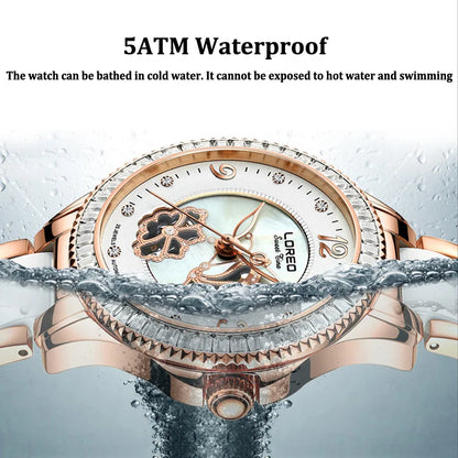 Diamond Bezel Shell Dial Women Watches Automatic Mechanical Premium Leather Strap Wrist Watches Ladies 5ATM Waterproof