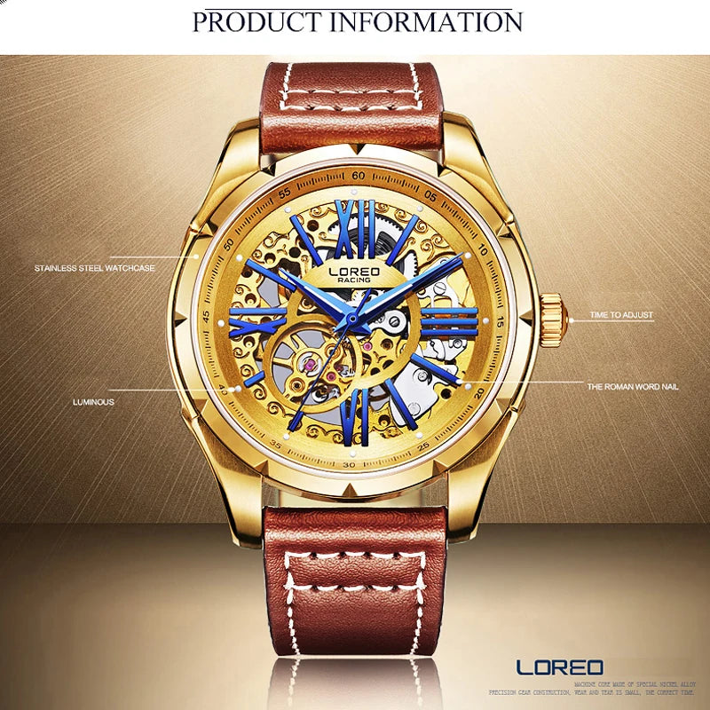 Original Watch Men'S Sports Hollow Luminous Automatic Mechanical Watch Birthday Gift for Men High Quality Leather Strap