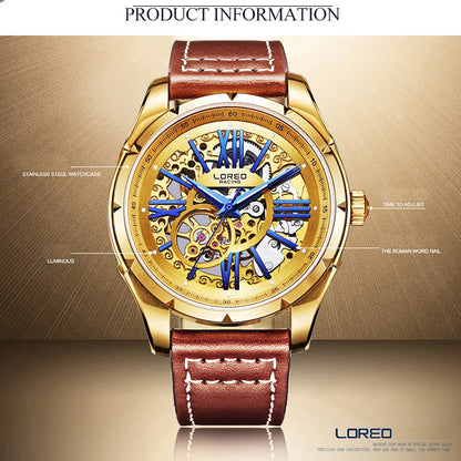 Original Watch Men'S Sports Hollow Luminous Automatic Mechanical Watch Birthday Gift for Men High Quality Leather Strap