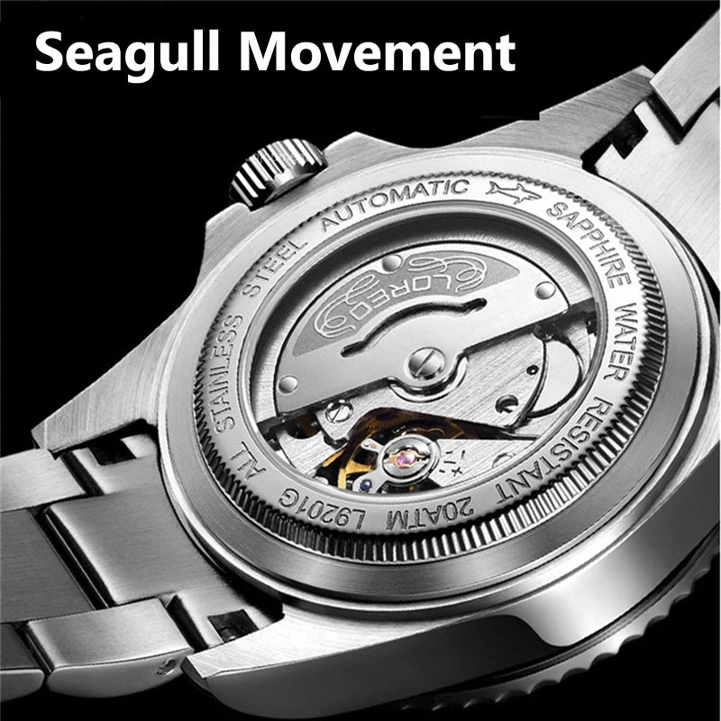 New Sapphire Glass Automatic Mechanical Watch Luxury Steel 200M Waterproof Business Watch Men Watches Reloj Hombre